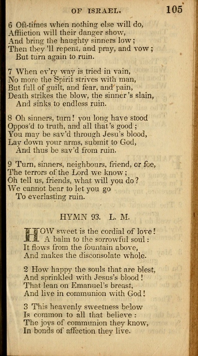 The Sweet Singer of Israel: a collection of hymns and spiritual  songs, usually sung at camp, prayer, and social meetings, and revivals of religion (New ed. much enlarged) page 105