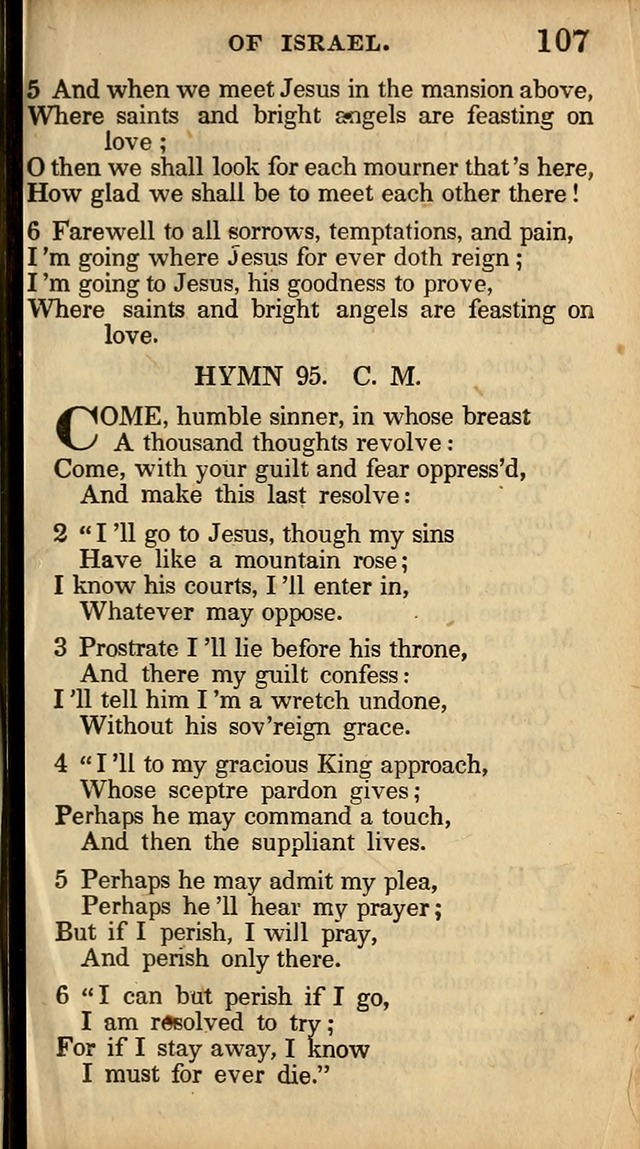 The Sweet Singer of Israel: a collection of hymns and spiritual  songs, usually sung at camp, prayer, and social meetings, and revivals of religion (New ed. much enlarged) page 107