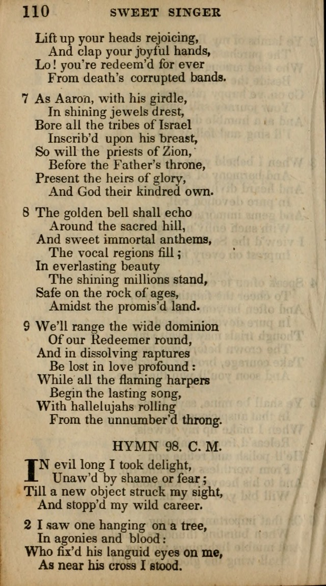 The Sweet Singer of Israel: a collection of hymns and spiritual  songs, usually sung at camp, prayer, and social meetings, and revivals of religion (New ed. much enlarged) page 110