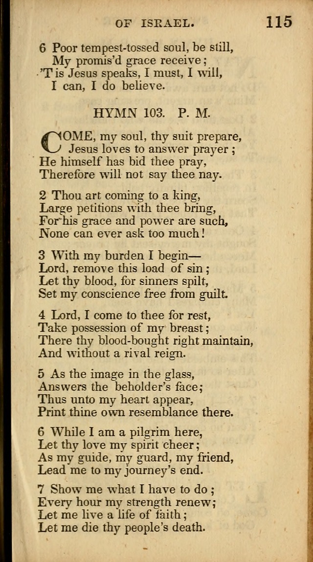 The Sweet Singer of Israel: a collection of hymns and spiritual  songs, usually sung at camp, prayer, and social meetings, and revivals of religion (New ed. much enlarged) page 115