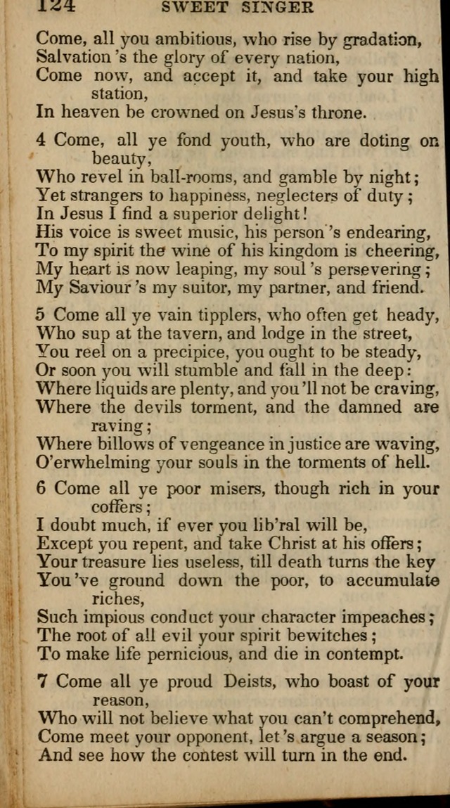 The Sweet Singer of Israel: a collection of hymns and spiritual  songs, usually sung at camp, prayer, and social meetings, and revivals of religion (New ed. much enlarged) page 124