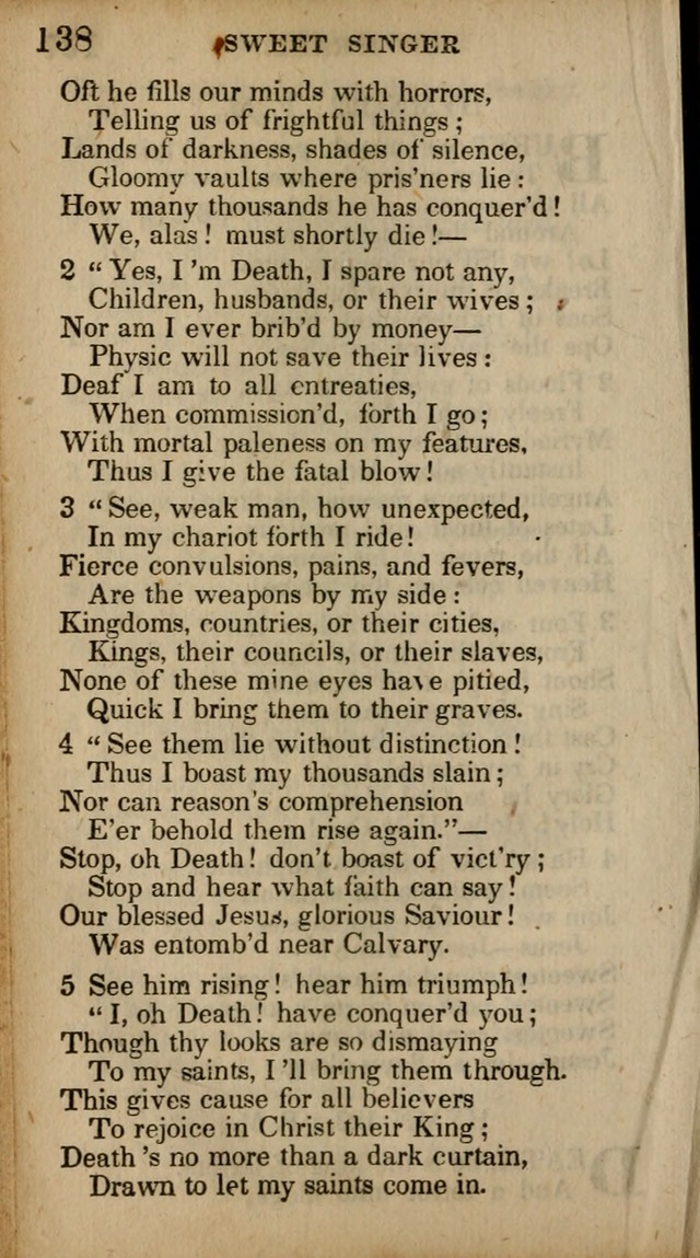 The Sweet Singer of Israel: a collection of hymns and spiritual  songs, usually sung at camp, prayer, and social meetings, and revivals of religion (New ed. much enlarged) page 138