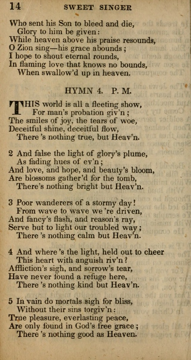 The Sweet Singer of Israel: a collection of hymns and spiritual  songs, usually sung at camp, prayer, and social meetings, and revivals of religion (New ed. much enlarged) page 14