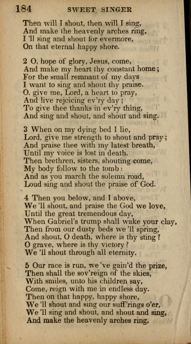 The Sweet Singer of Israel: a collection of hymns and spiritual  songs, usually sung at camp, prayer, and social meetings, and revivals of religion (New ed. much enlarged) page 184