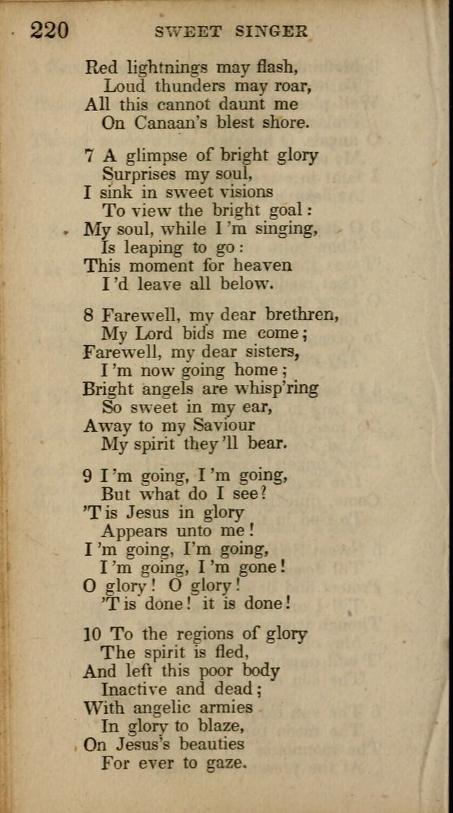 The Sweet Singer of Israel: a collection of hymns and spiritual  songs, usually sung at camp, prayer, and social meetings, and revivals of religion (New ed. much enlarged) page 220