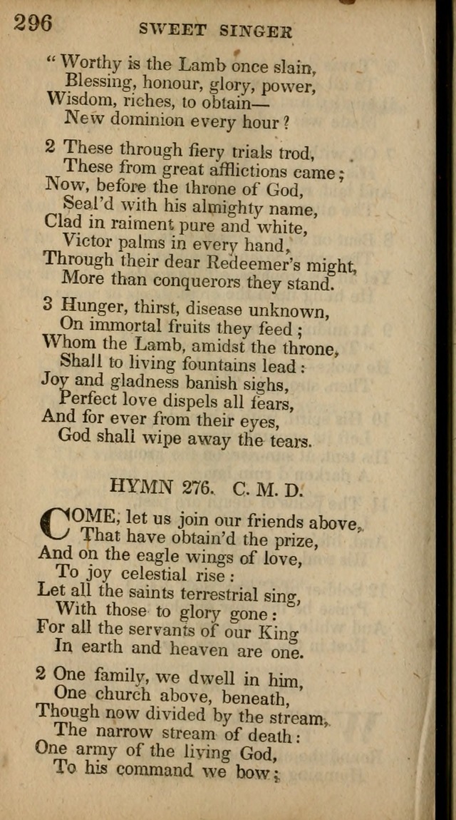 The Sweet Singer of Israel: a collection of hymns and spiritual  songs, usually sung at camp, prayer, and social meetings, and revivals of religion (New ed. much enlarged) page 296