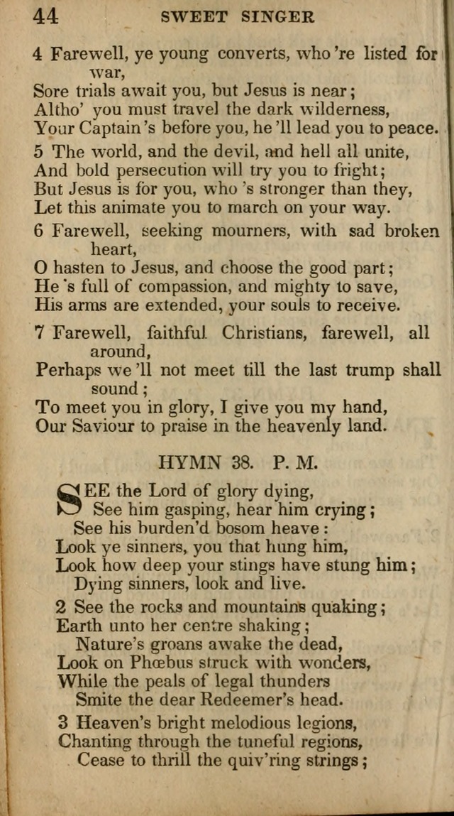 The Sweet Singer of Israel: a collection of hymns and spiritual  songs, usually sung at camp, prayer, and social meetings, and revivals of religion (New ed. much enlarged) page 44