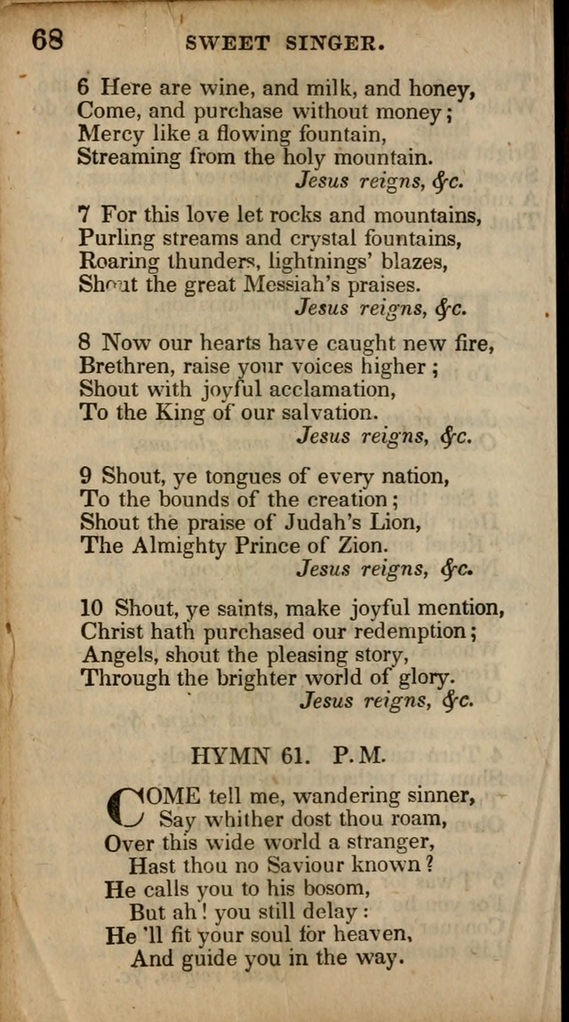 The Sweet Singer of Israel: a collection of hymns and spiritual  songs, usually sung at camp, prayer, and social meetings, and revivals of religion (New ed. much enlarged) page 68