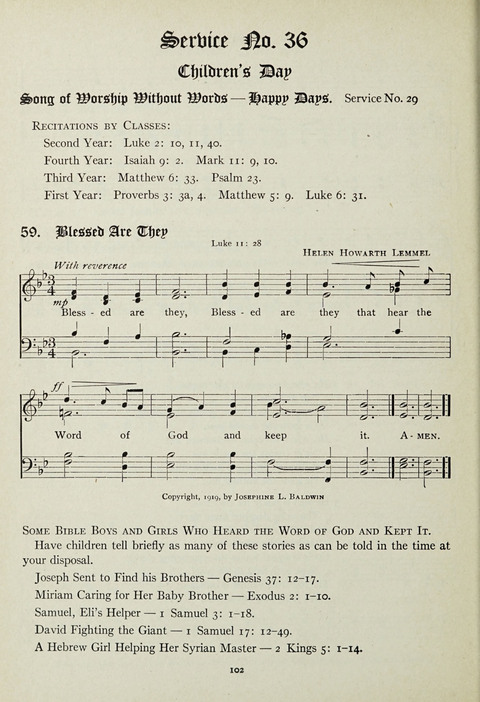 Services and Songs: for use in the Junior Department of the Church School page 102