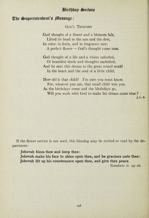 Services and Songs: for use in the Junior Department of the Church School page 148