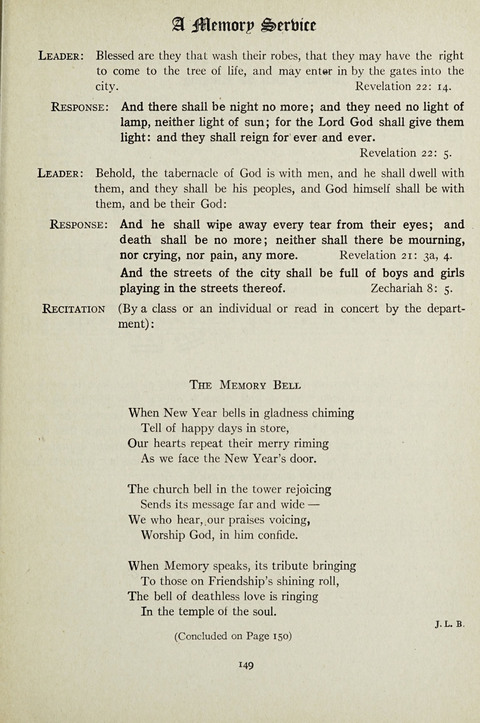 Services and Songs: for use in the Junior Department of the Church School page 149