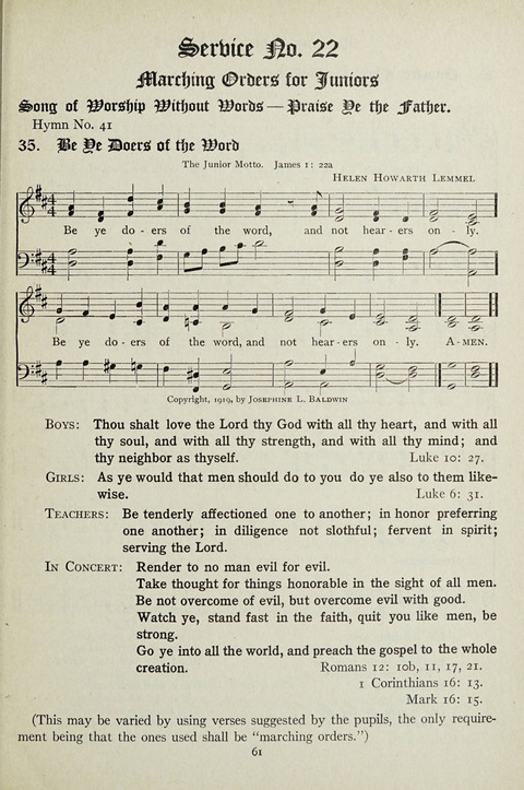 Services and Songs: for use in the Junior Department of the Church School page 61