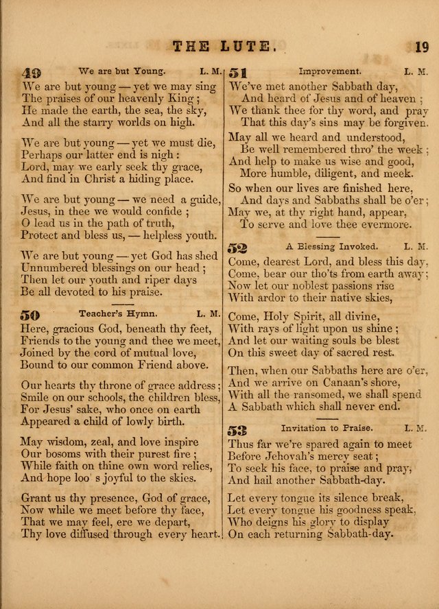 The Sabbath School Lute: a selection of hymns and appropriate melodies, adapted to the wants of Sabbath schools, families and social meetings page 19