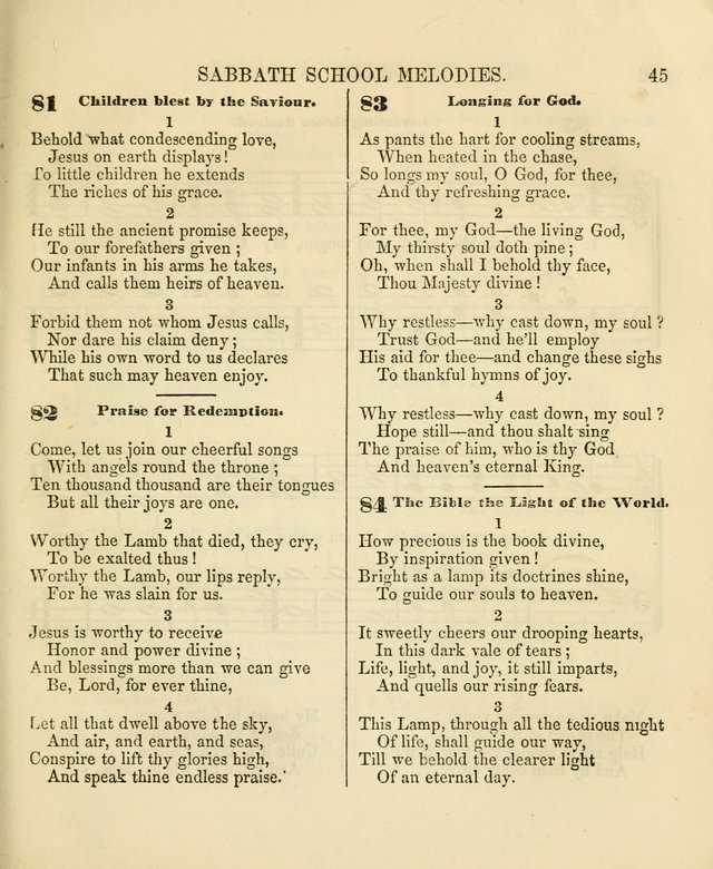 The Sabbath School Melodist: being a selection of hymns with appropriate music; for the use of Sabbath schools, families and social meetings page 45