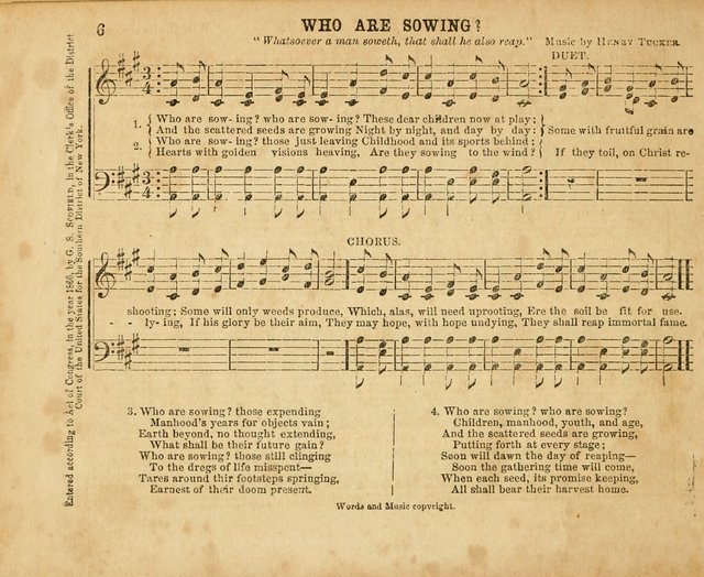 The Sabbath School Pearl or the Sunday school Army singing Book: A New Collection of choice hymns and tunes for Sunday Schools, Anniversaries, Missionary Meetings, Infant Class Exercises, &c. page 6