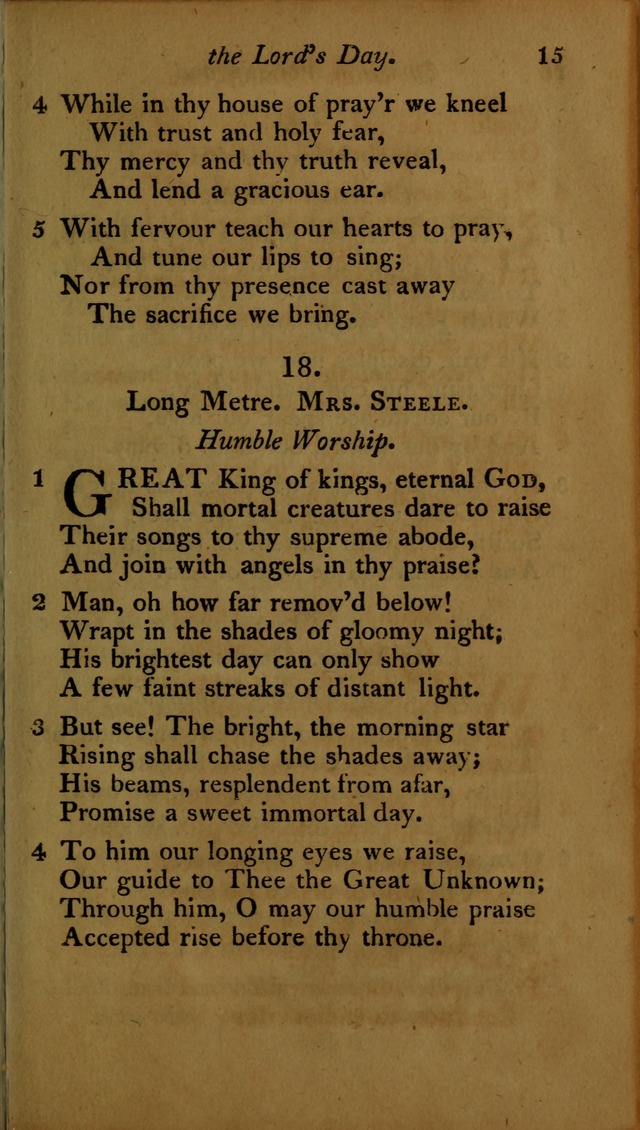 A Selection of Sacred Poetry: consisting of psalms and hymns, from Watts, Doddridge, Merrick, Scott, Cowper, Barbauld, Steele ...compiled for  the use of the Unitarian Church in Philadelphia page 15