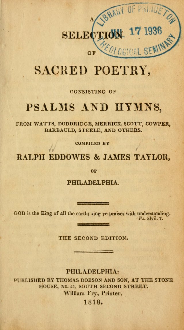 A Selection of Sacred Poetry: consisting of psalms and hymns from Watts, Doddridge, Merrick, Scott, Cowper, Barbauld, Steele, and others (2nd ed.) page ix