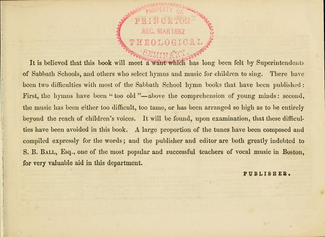 Songs for the Sabbath School and Vestry: designed especially for the Sabbath school and concert. With original and selected music page ix