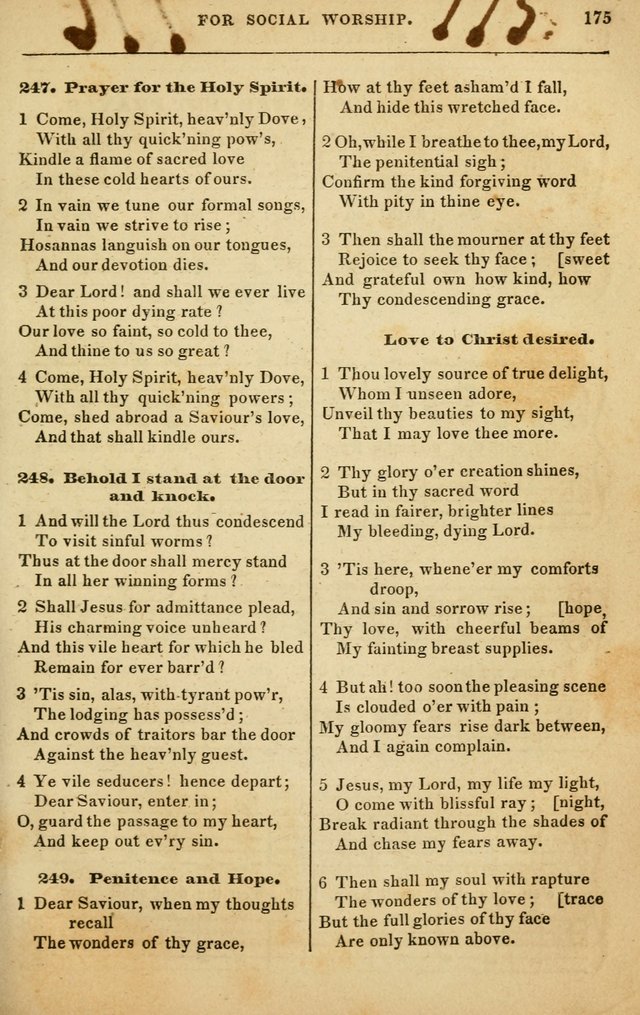 Spiritual Songs for Social Worship: adapted to the use of families and private circles in seasons of rivival, to missionary meetings, to the monthly concert, and to other occasions of special interest page 175