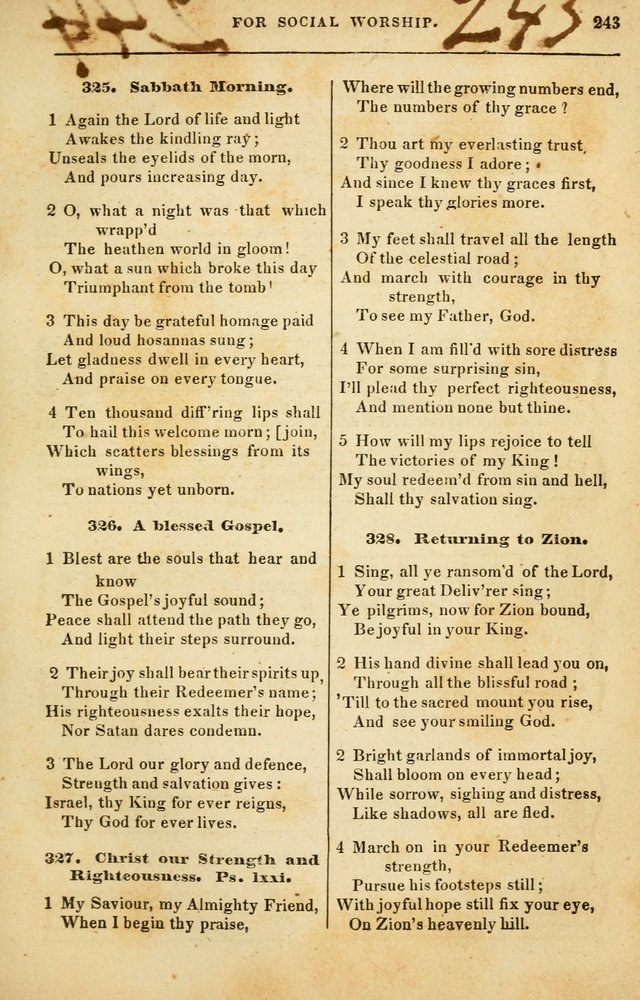 Spiritual Songs for Social Worship: adapted to the use of families and private circles in seasons of rivival, to missionary meetings, to the monthly concert, and to other occasions of special interest page 243