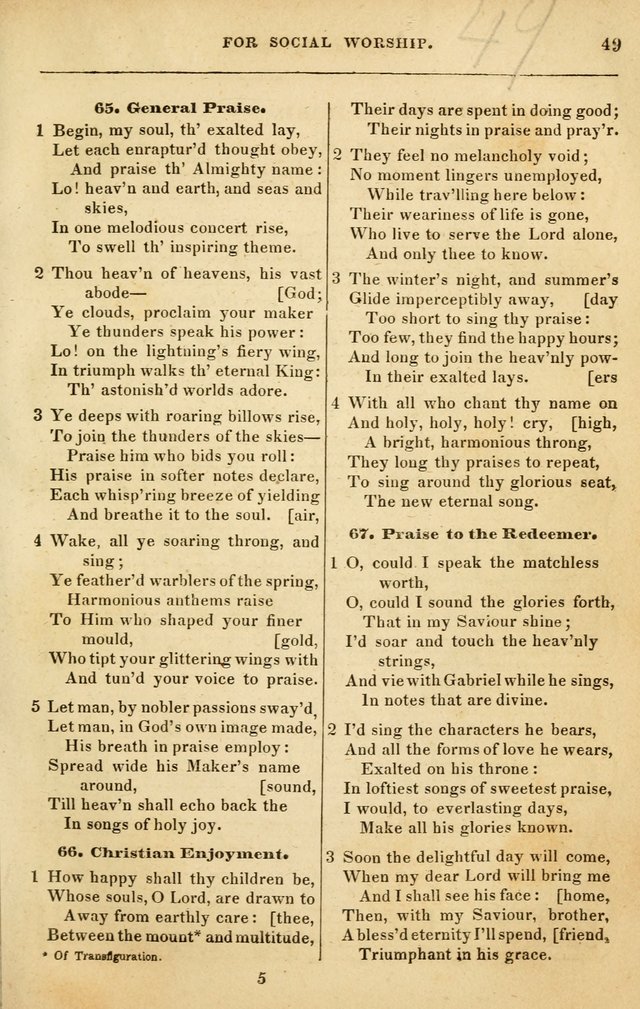 Spiritual Songs for Social Worship: adapted to the use of families and private circles in seasons of rivival, to missionary meetings, to the monthly concert, and to other occasions of special interest page 49