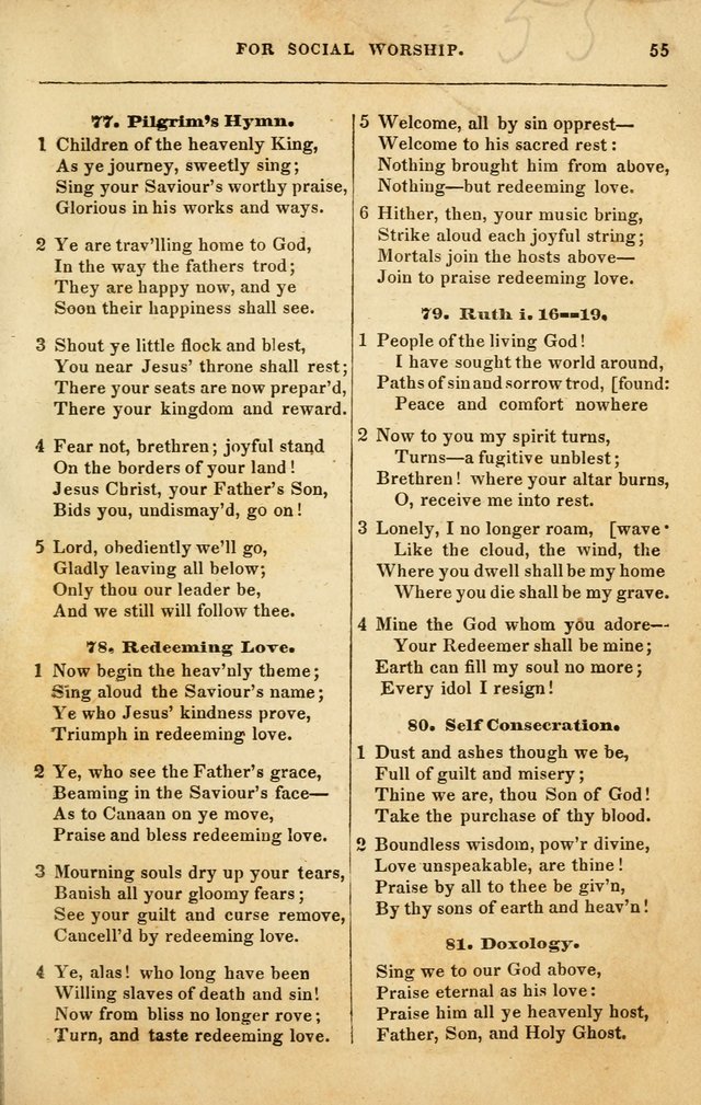 Spiritual Songs for Social Worship: adapted to the use of families and private circles in seasons of rivival, to missionary meetings, to the monthly concert, and to other occasions of special interest page 55