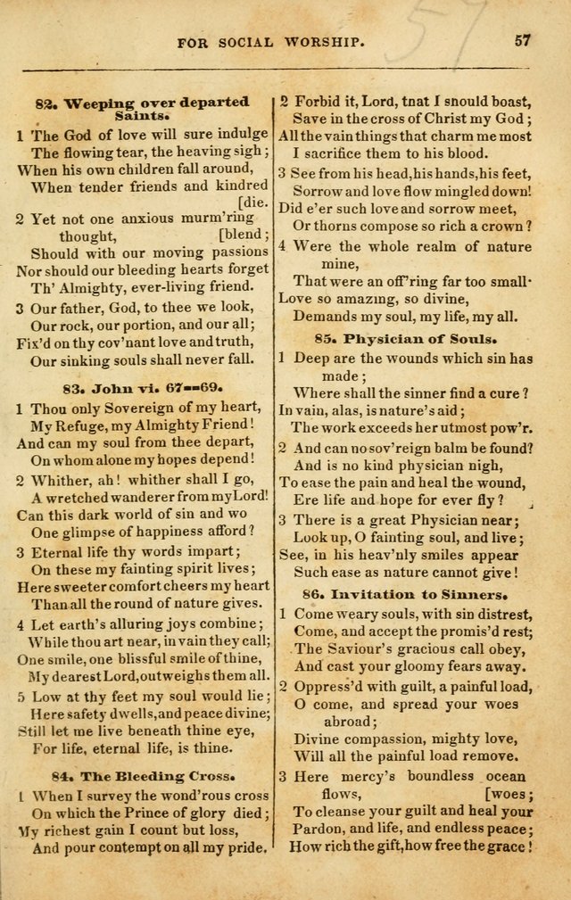Spiritual Songs for Social Worship: adapted to the use of families and private circles in seasons of rivival, to missionary meetings, to the monthly concert, and to other occasions of special interest page 57