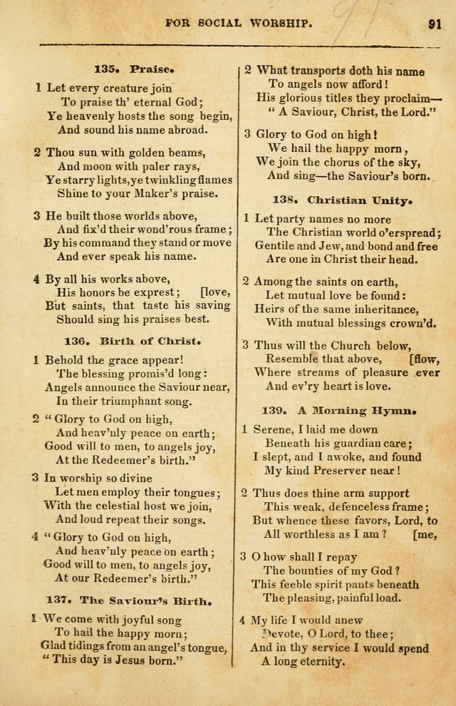 Spiritual Songs for Social Worship: adapted to the use of families and private circles in seasons of rivival, to missionary meetings, to the monthly concert, and to other occasions of special interest page 91