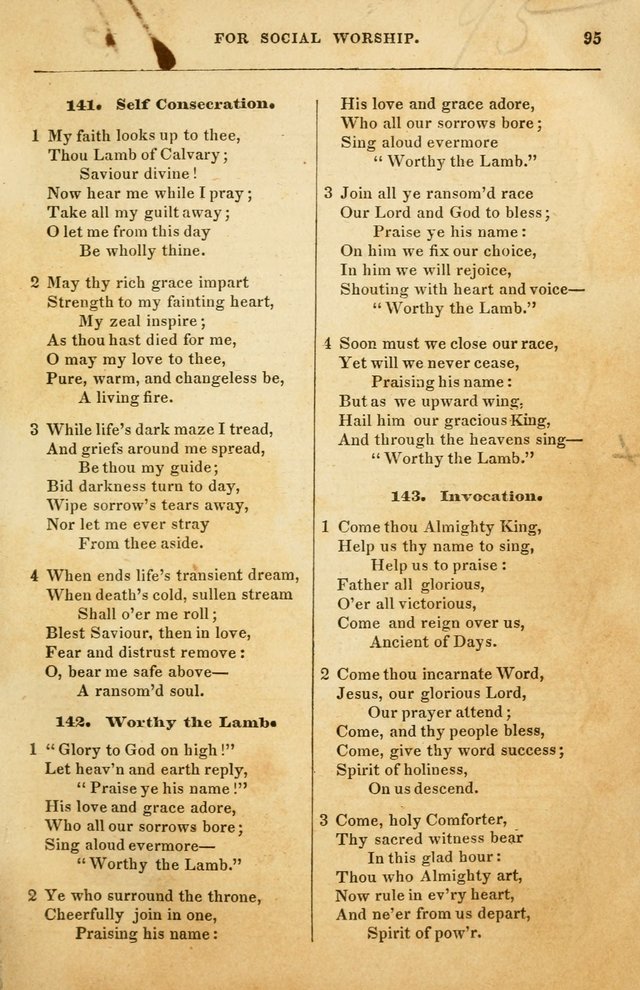 Spiritual Songs for Social Worship: adapted to the use of families and private circles in seasons of rivival, to missionary meetings, to the monthly concert, and to other occasions of special interest page 95