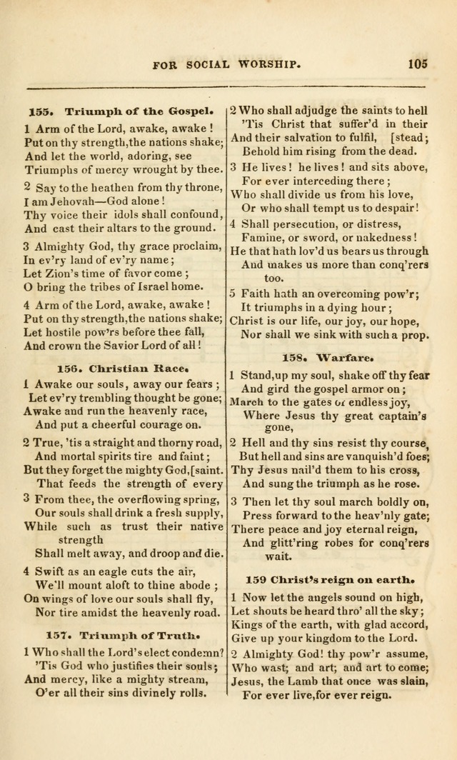 Spiritual Songs for Social Worship: adapted to the use of families and private circles, to missinary meetings, to monthly concert, and to other occasions of special interest.(Rev. and Enl. Ed.) page 105