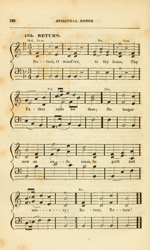 Spiritual Songs for Social Worship: adapted to the use of families and private circles, to missinary meetings, to monthly concert, and to other occasions of special interest.(Rev. and Enl. Ed.) page 120