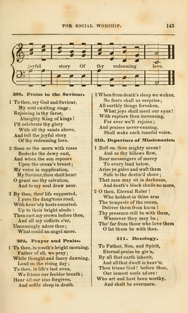 Spiritual Songs for Social Worship: adapted to the use of families and private circles, to missinary meetings, to monthly concert, and to other occasions of special interest.(Rev. and Enl. Ed.) page 143