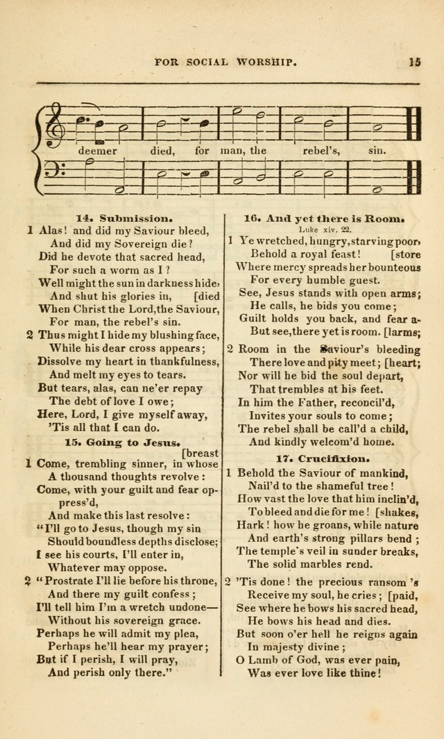 Spiritual Songs for Social Worship: adapted to the use of families and private circles, to missinary meetings, to monthly concert, and to other occasions of special interest.(Rev. and Enl. Ed.) page 15