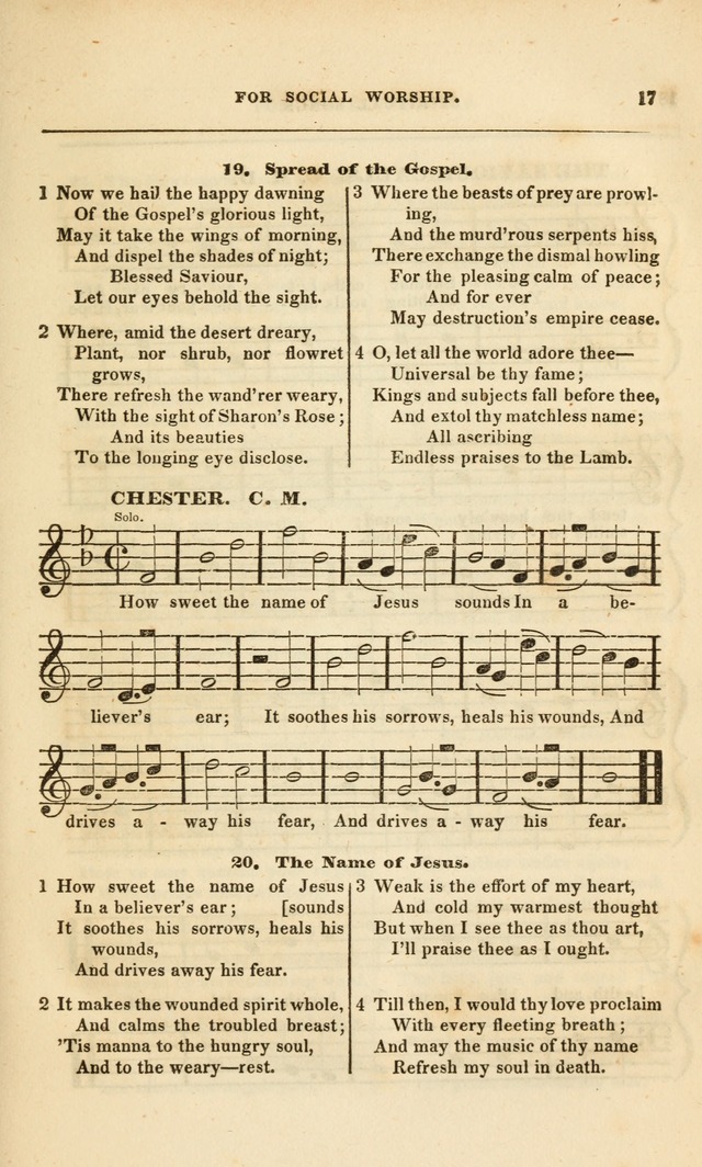 Spiritual Songs for Social Worship: adapted to the use of families and private circles, to missinary meetings, to monthly concert, and to other occasions of special interest.(Rev. and Enl. Ed.) page 17