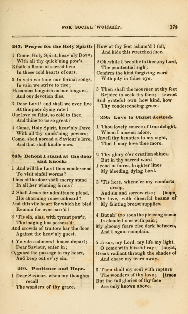 Spiritual Songs for Social Worship: adapted to the use of families and private circles, to missinary meetings, to monthly concert, and to other occasions of special interest.(Rev. and Enl. Ed.) page 175