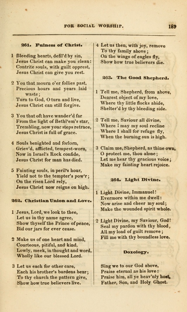 Spiritual Songs for Social Worship: adapted to the use of families and private circles, to missinary meetings, to monthly concert, and to other occasions of special interest.(Rev. and Enl. Ed.) page 189