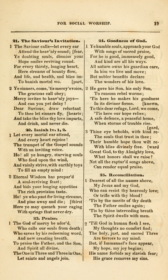 Spiritual Songs for Social Worship: adapted to the use of families and private circles, to missinary meetings, to monthly concert, and to other occasions of special interest.(Rev. and Enl. Ed.) page 19