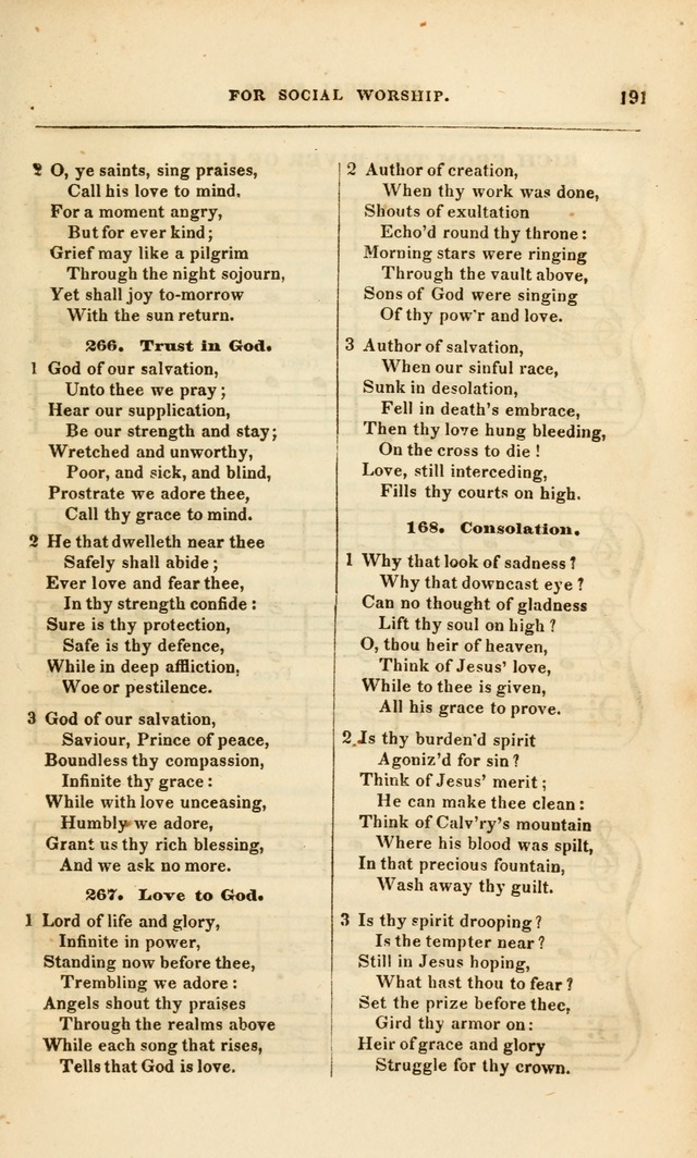 Spiritual Songs for Social Worship: adapted to the use of families and private circles, to missinary meetings, to monthly concert, and to other occasions of special interest.(Rev. and Enl. Ed.) page 191