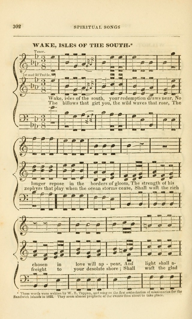 Spiritual Songs for Social Worship: adapted to the use of families and private circles, to missinary meetings, to monthly concert, and to other occasions of special interest.(Rev. and Enl. Ed.) page 302