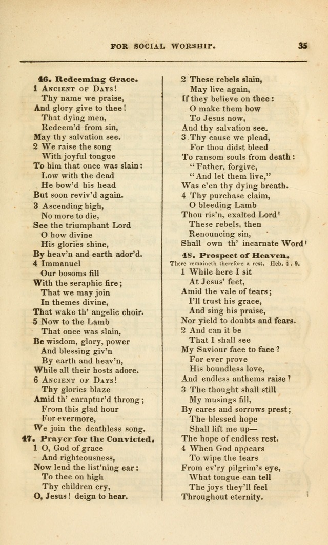 Spiritual Songs for Social Worship: adapted to the use of families and private circles, to missinary meetings, to monthly concert, and to other occasions of special interest.(Rev. and Enl. Ed.) page 35