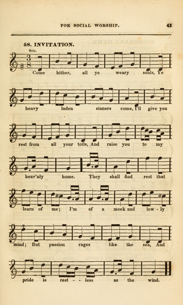 Spiritual Songs for Social Worship: adapted to the use of families and private circles, to missinary meetings, to monthly concert, and to other occasions of special interest.(Rev. and Enl. Ed.) page 43