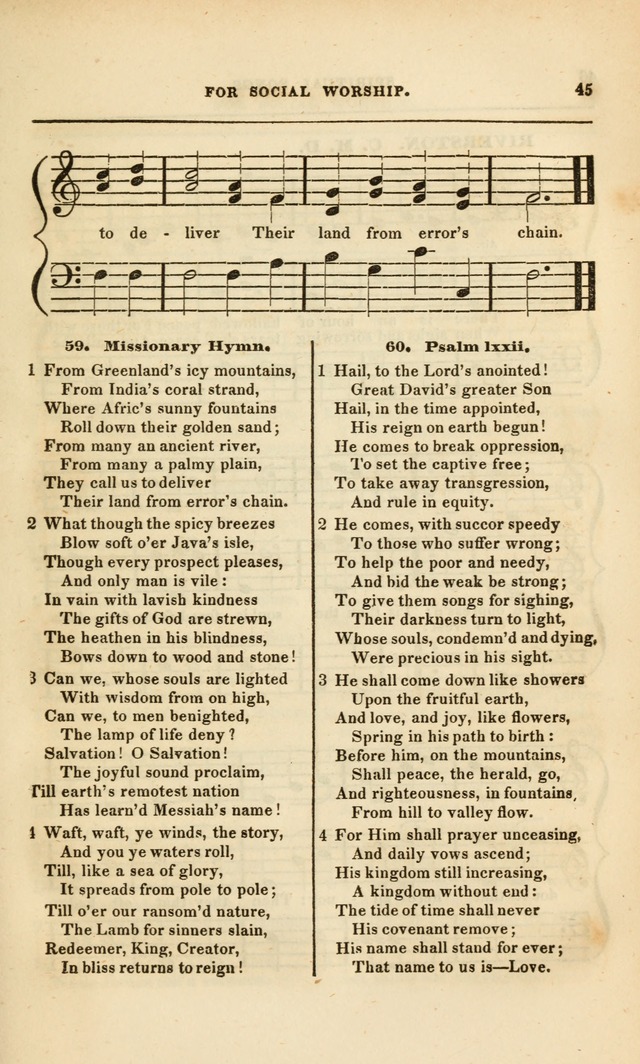 Spiritual Songs for Social Worship: adapted to the use of families and private circles, to missinary meetings, to monthly concert, and to other occasions of special interest.(Rev. and Enl. Ed.) page 45