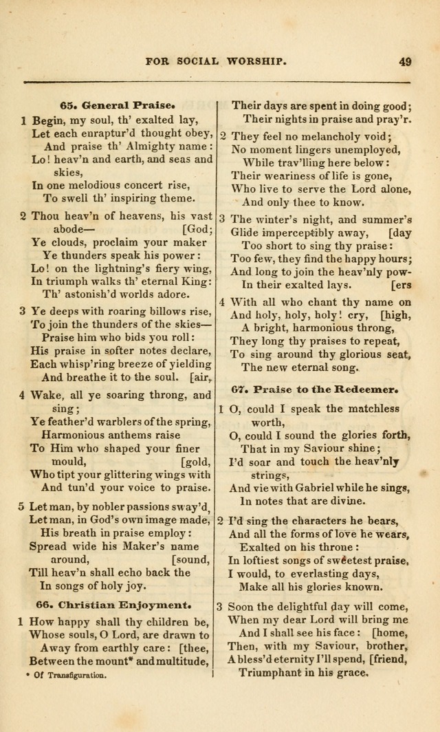 Spiritual Songs for Social Worship: adapted to the use of families and private circles, to missinary meetings, to monthly concert, and to other occasions of special interest.(Rev. and Enl. Ed.) page 49