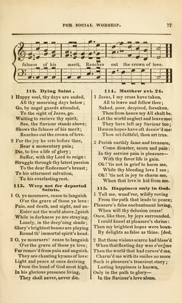 Spiritual Songs for Social Worship: adapted to the use of families and private circles, to missinary meetings, to monthly concert, and to other occasions of special interest.(Rev. and Enl. Ed.) page 77