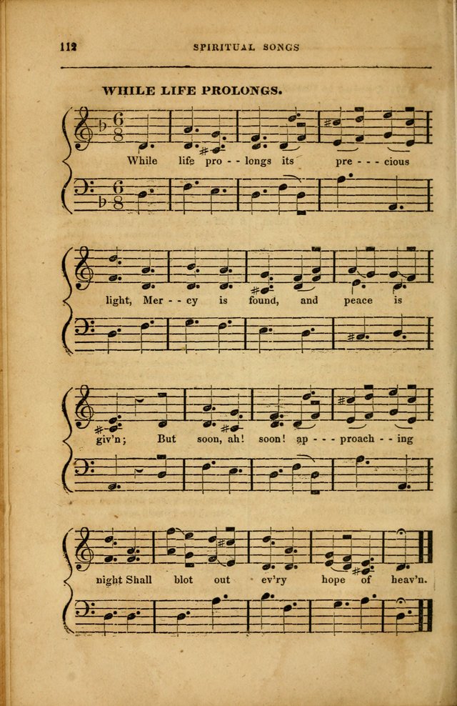 Spiritual Songs for Social Worship: adapted to the use of families and private circles in seasons of revival, to missionary meetings, to the monthly concert, and to other occasions... (3rd ed.) page 112