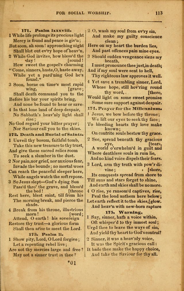 Spiritual Songs for Social Worship: adapted to the use of families and private circles in seasons of revival, to missionary meetings, to the monthly concert, and to other occasions... (3rd ed.) page 113