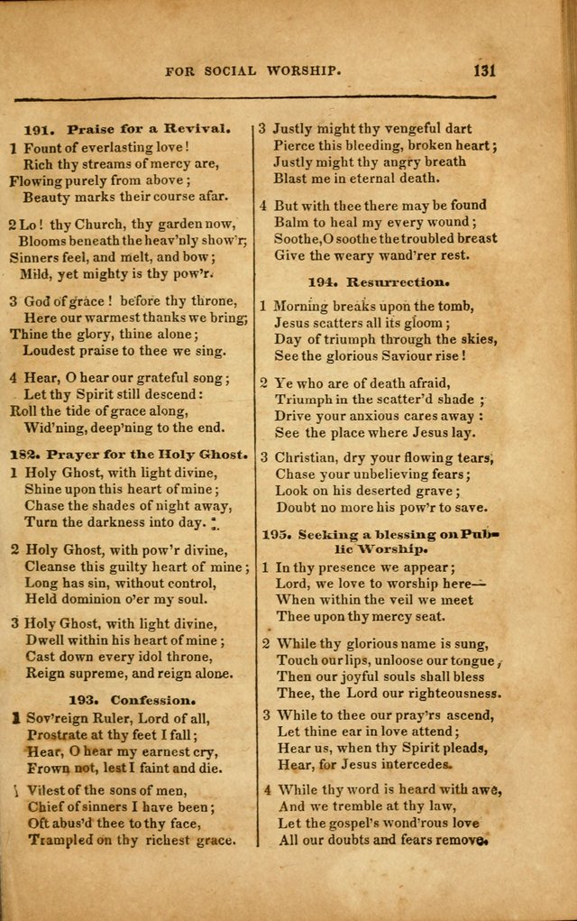 Spiritual Songs for Social Worship: adapted to the use of families and private circles in seasons of revival, to missionary meetings, to the monthly concert, and to other occasions... (3rd ed.) page 131