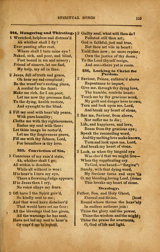 Spiritual Songs for Social Worship: adapted to the use of families and private circles in seasons of revival, to missionary meetings, to the monthly concert, and to other occasions... (3rd ed.) page 153