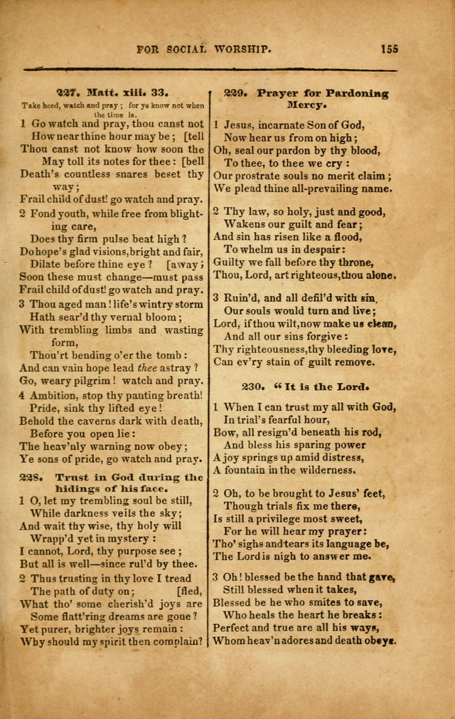 Spiritual Songs for Social Worship: adapted to the use of families and private circles in seasons of revival, to missionary meetings, to the monthly concert, and to other occasions... (3rd ed.) page 155