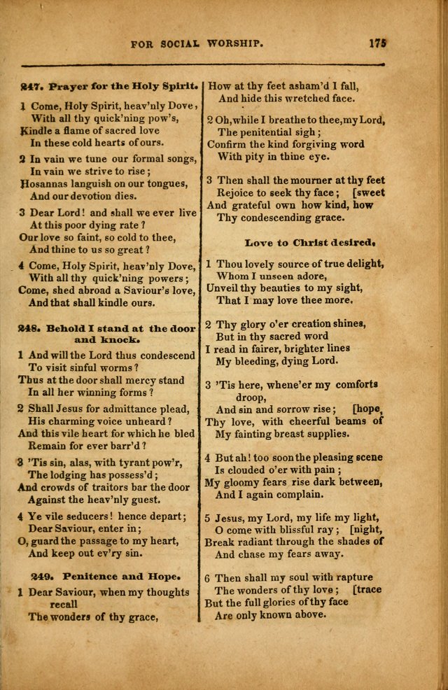 Spiritual Songs for Social Worship: adapted to the use of families and private circles in seasons of revival, to missionary meetings, to the monthly concert, and to other occasions... (3rd ed.) page 175